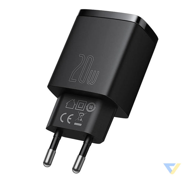 Baseus Compact Quick Charger USB USB C 20W (black) mains chargers