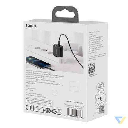 Baseus Compact Quick Charger USB USB C 20W (black) mains chargers