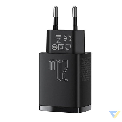 Baseus Compact Quick Charger USB USB C 20W (black) mains chargers