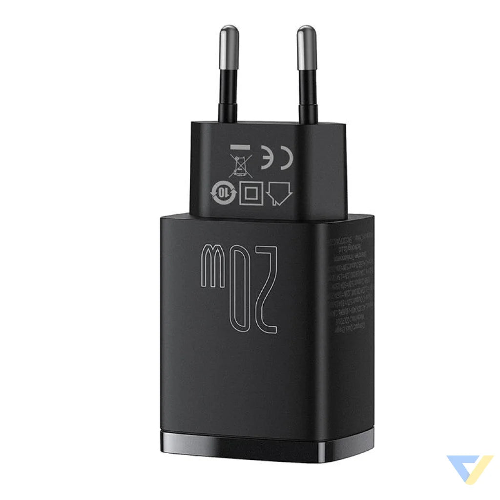 Baseus Compact Quick Charger USB USB C 20W (black) mains chargers