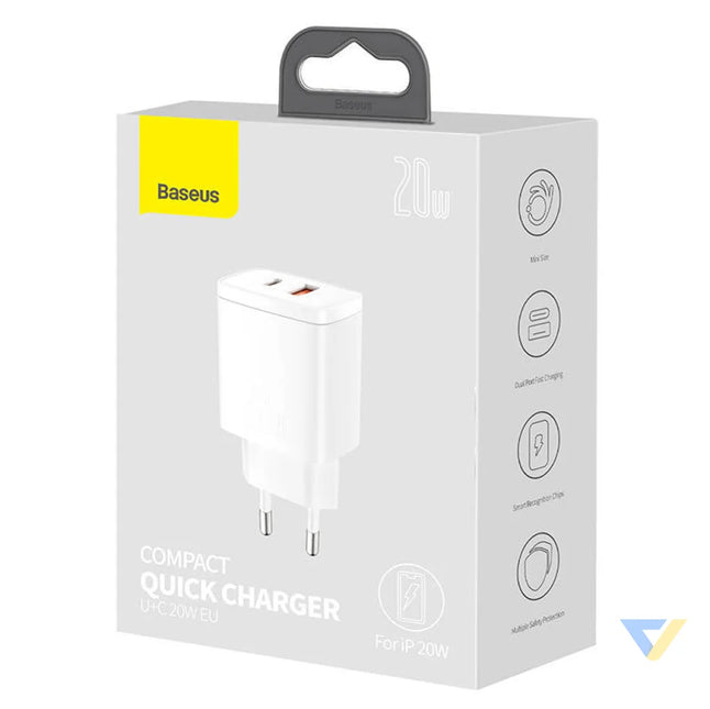 Baseus Compact Quick Charger USB USB C 20W (white) mains chargers