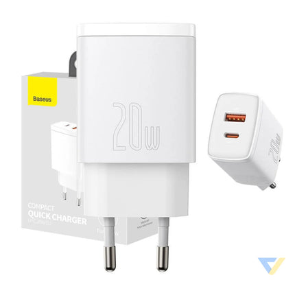 Baseus Compact Quick Charger USB USB C 20W (white) mains chargers