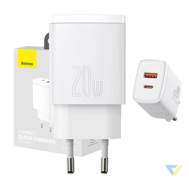 Baseus Compact Quick Charger USB USB C 20W (white) mains chargers