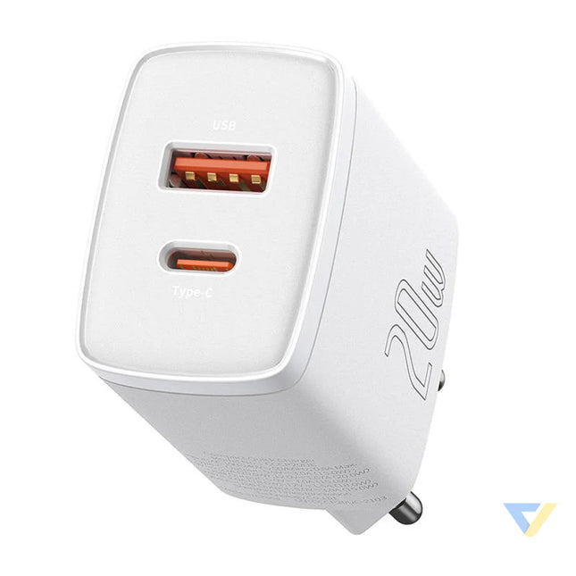 Baseus Compact Quick Charger USB USB C 20W (white) mains chargers