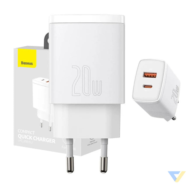 Baseus Compact Quick Charger USB USB C 20W (white) mains chargers