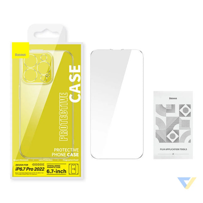Baseus Crystal Transparent Magnetic Case and Tempered Glass set for iPhone 14 Pro Max For smartphones