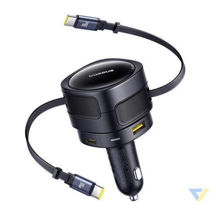 Baseus Enjoyment Max car charger with USB C + USB C cables and USB A + USB C ports 90W Black Car chargers