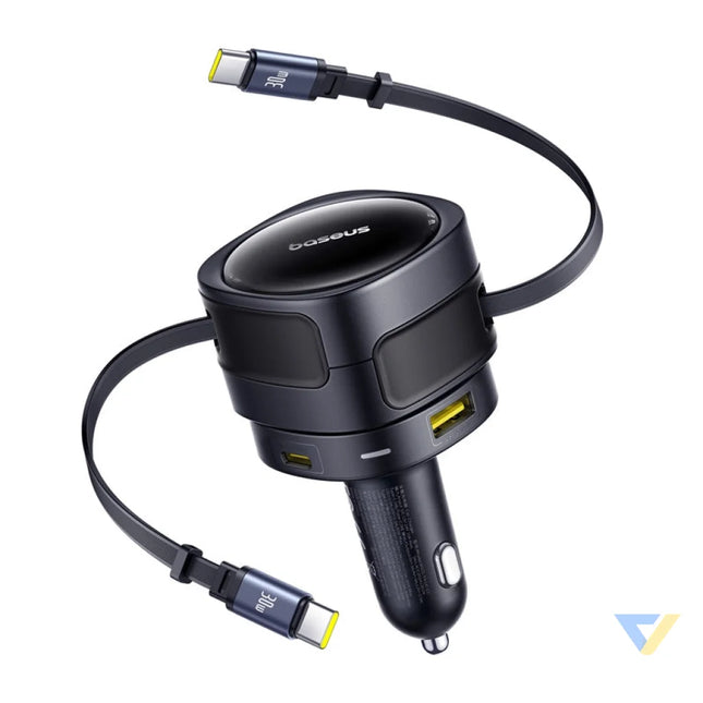 Baseus Enjoyment Max car charger with USB C + USB C cables and USB A + USB C ports 90W Black Car chargers