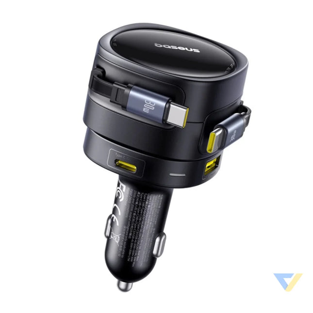 Baseus Enjoyment Max car charger with USB C + USB C cables and USB A + USB C ports 90W Black Car chargers