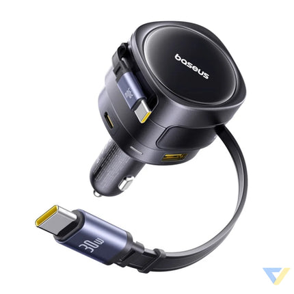 Baseus Enjoyment Max car charger with USB C + USB C cables and USB A + USB C ports 90W Black Car chargers