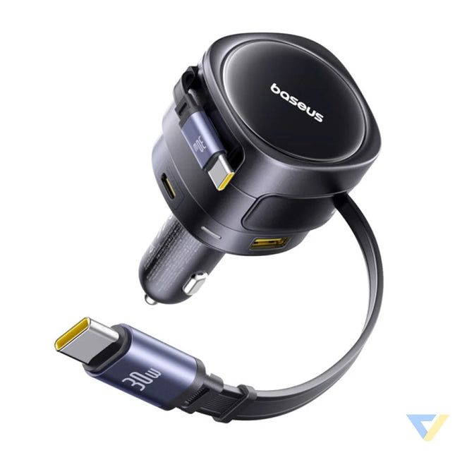 Baseus Enjoyment Max car charger with USB C + USB C cables and USB A + USB C ports 90W Black Car chargers