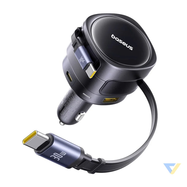 Baseus Enjoyment Max car charger with USB C + USB C cables and USB A + USB C ports 90W Black Car chargers