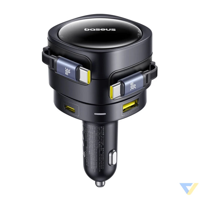 Baseus Enjoyment Max car charger with USB C + USB C cables and USB A + USB C ports 90W Black Car chargers