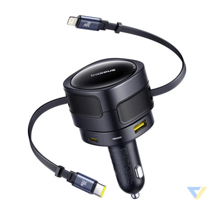 Baseus Enjoyment Max car charger with USB C + Lightning cables and USB A + USB C ports 90W Black Car chargers