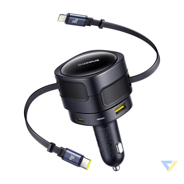 Baseus Enjoyment Max car charger with USB C + Lightning cables and USB A + USB C ports 90W Black Car chargers