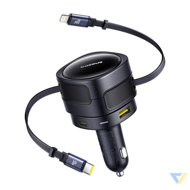 Baseus Enjoyment Max car charger with USB C + Lightning cables and USB A + USB C ports 90W Black Car chargers