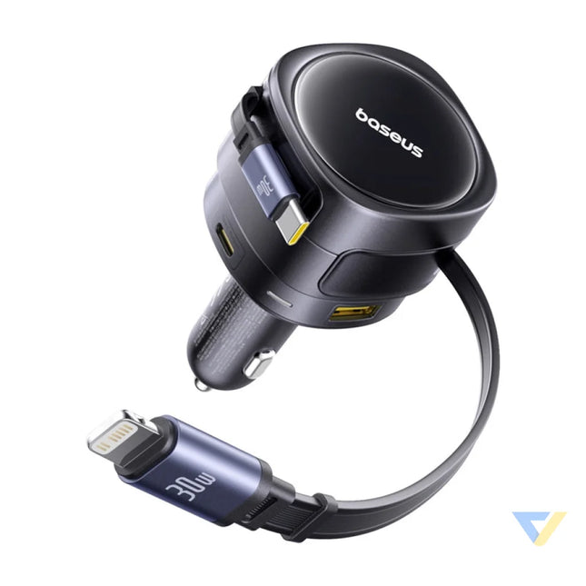 Baseus Enjoyment Max car charger with USB C + Lightning cables and USB A + USB C ports 90W Black Car chargers