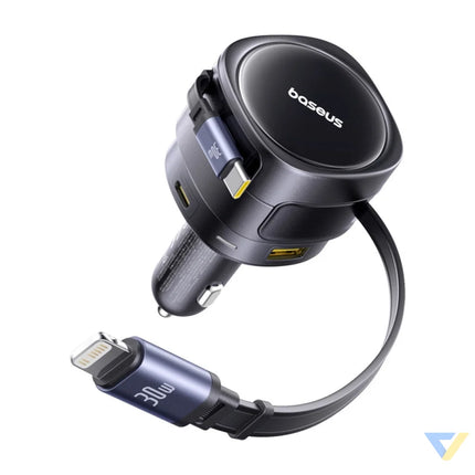 Baseus Enjoyment Max car charger with USB C + Lightning cables and USB A + USB C ports 90W Black Car chargers