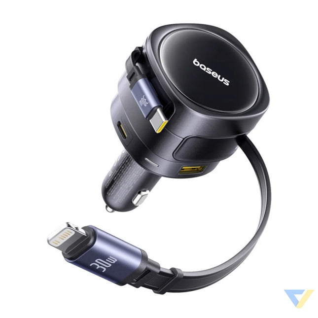 Baseus Enjoyment Max car charger with USB C + Lightning cables and USB A + USB C ports 90W Black Car chargers