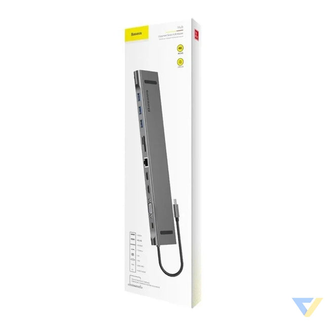 Baseus Enjoyment Series Multi functional Type C intelligent HD HUB（PD/HD4K*2/VGA/RJ45/SD/TF/USB*3/Audio*1/Stand)Dark