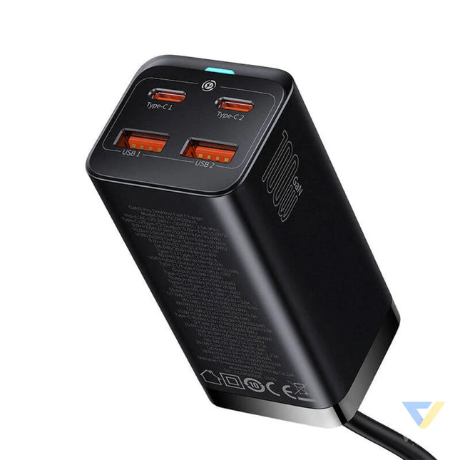 Baseus GaN3 Pro wall charger 2xUSB C + 2xUSB 100W (black) mains chargers