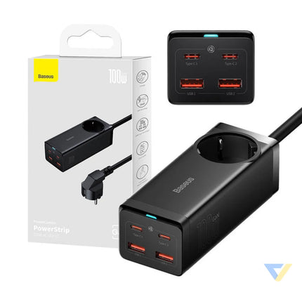 Baseus GaN3 Pro wall charger / powerstrip 2xUSB + 2xUSB C + AC 100W (black) mains chargers