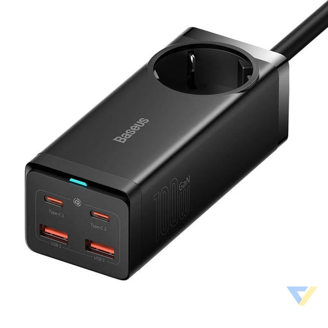 Baseus GaN3 Pro wall charger / powerstrip 2xUSB + 2xUSB C + AC 100W (black) mains chargers