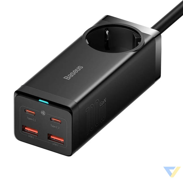 Baseus GaN3 Pro wall charger / powerstrip 2xUSB + 2xUSB C + AC 100W (black) mains chargers