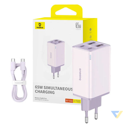 Baseus GAN6 Pro Fast Charger 2xUSB C + 2xUSB 65W (purple) mains chargers