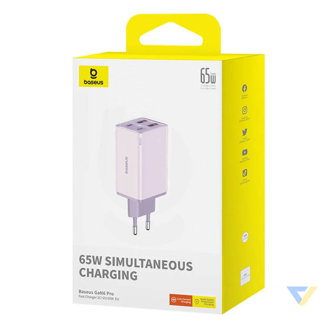 Baseus GAN6 Pro Fast Charger 2xUSB C + 2xUSB 65W (purple) mains chargers