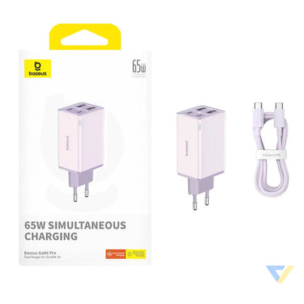 Baseus GAN6 Pro Fast Charger 2xUSB C + 2xUSB 65W (purple) mains chargers
