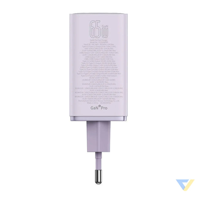 Baseus GAN6 Pro Fast Charger 2xUSB C + 2xUSB 65W (purple) mains chargers