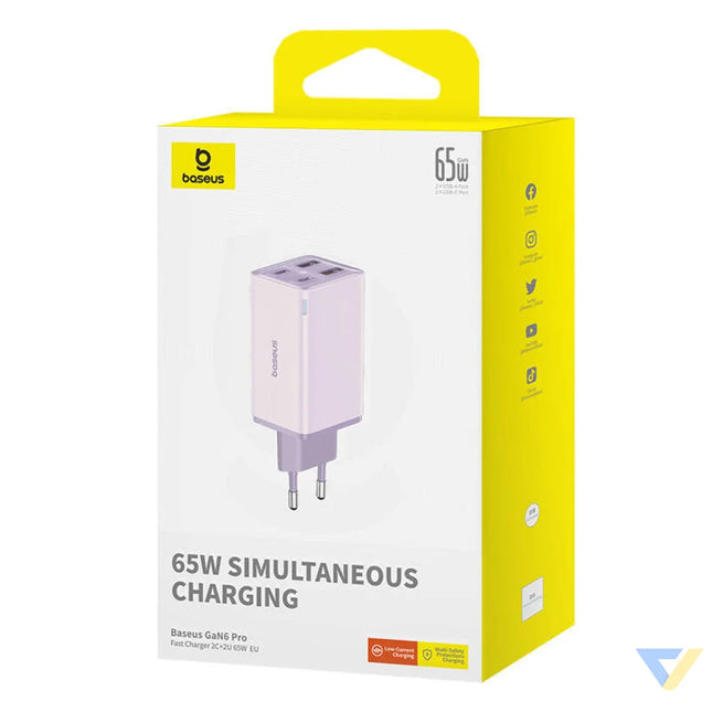 Baseus GAN6 Pro Fast Charger 2xUSB C + 2xUSB 65W (purple) mains chargers