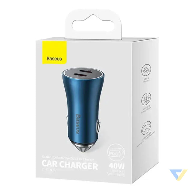 Baseus Golden Contactor Pro car charger 2x USB C 40W (blue) Car chargers