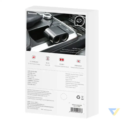 Baseus Lighter socket splitter 2xUSB 3,1A 100W (Black) Car chargers