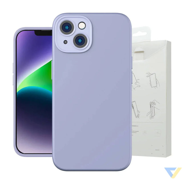 Baseus Liquid Silica Gel Case for iPhone 14 Plus (lavender) + tempered glass + cleaning kit Protective cases for