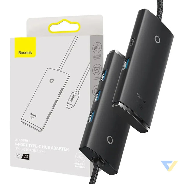 Baseus Lite Series Hub 4in1 USB C to 4x USB 3.0 + USB C 25cm (Black) Hubs