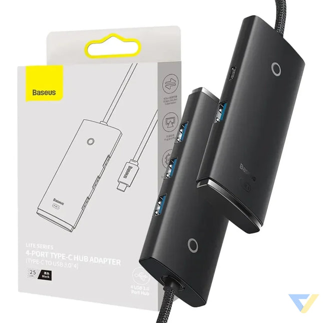 Baseus Lite Series Hub 4in1 USB C to 4x USB 3.0 + USB C 25cm (Black) Hubs