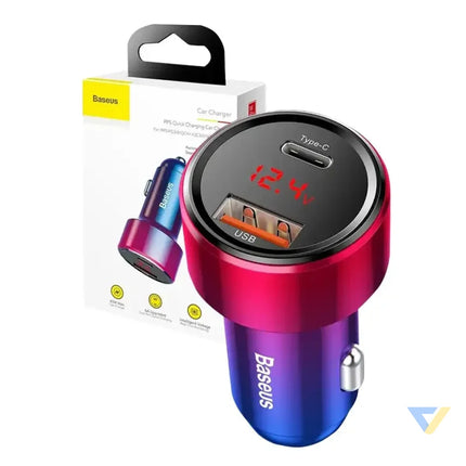 Baseus Magic USB + USB C QC 4.0 PD 45W car charger (red blue). Car chargers