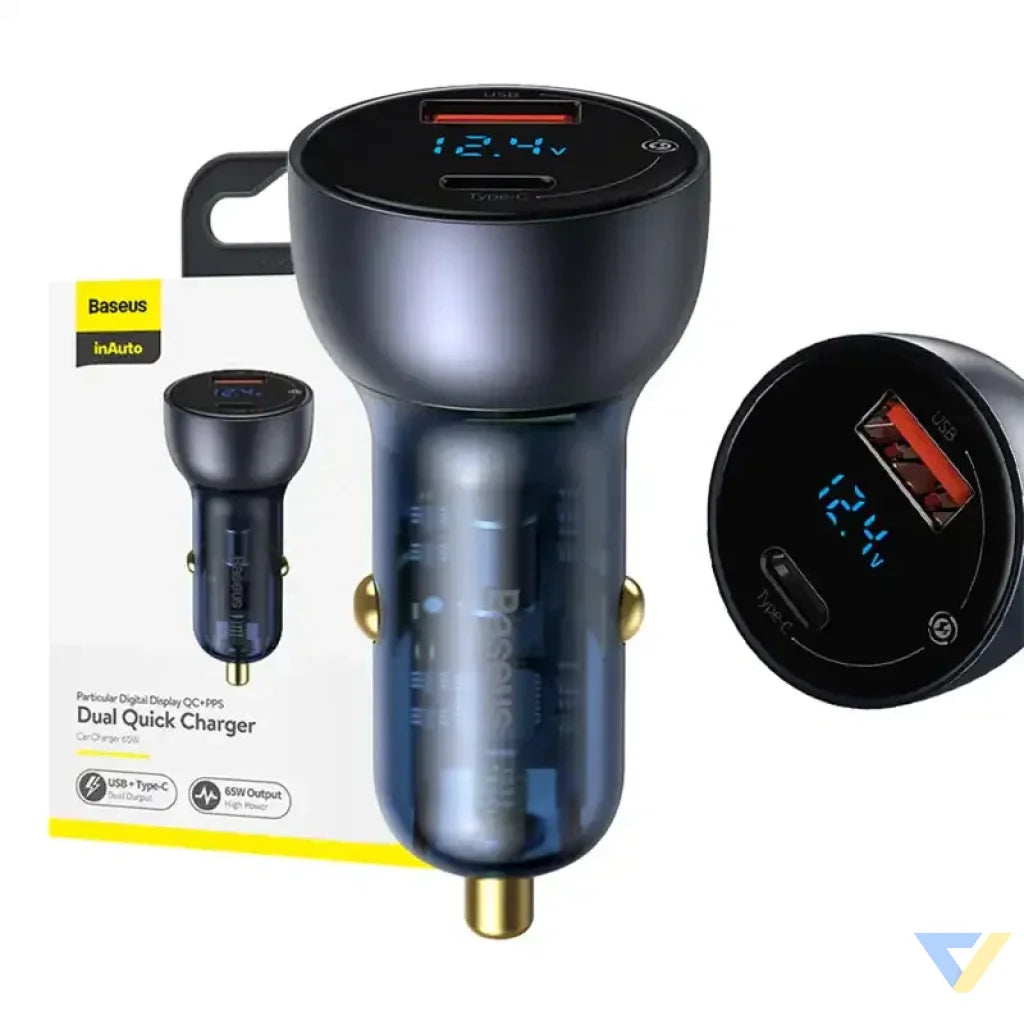 Baseus Particular Digital Display car charger with display USB + USB C QC3.0 + PD 5A 65W (gray) Car chargers