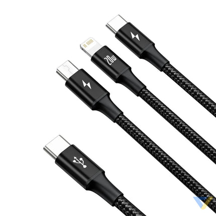 Baseus Rapid Series 3 in 1 cable USB C For M + L + T 20W 1.5m Black Combo Cables