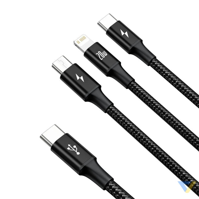 Baseus Rapid Series 3 in 1 cable USB C For M + L + T 20W 1.5m Black Combo Cables