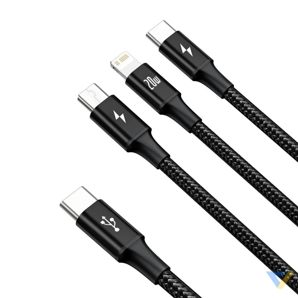 Baseus Rapid Series 3 in 1 cable USB C For M + L + T 20W 1.5m Black Combo Cables