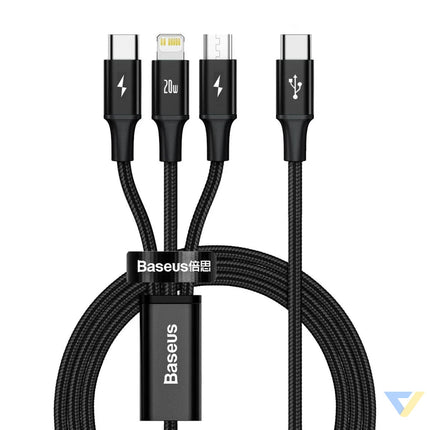Baseus Rapid Series 3 in 1 cable USB C For M + L + T 20W 1.5m Black Combo Cables