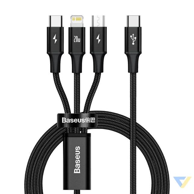 Baseus Rapid Series 3 in 1 cable USB C For M + L + T 20W 1.5m Black Combo Cables