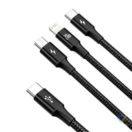 Baseus Rapid Series 3 in 1 cable USB C For M + L + T 20W 1.5m Black Combo Cables