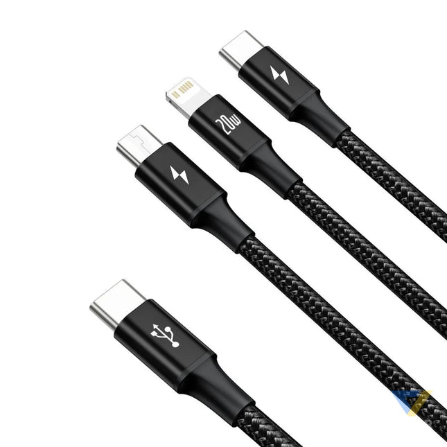 Baseus Rapid Series 3 in 1 cable USB C For M + L + T 20W 1.5m Black Combo Cables