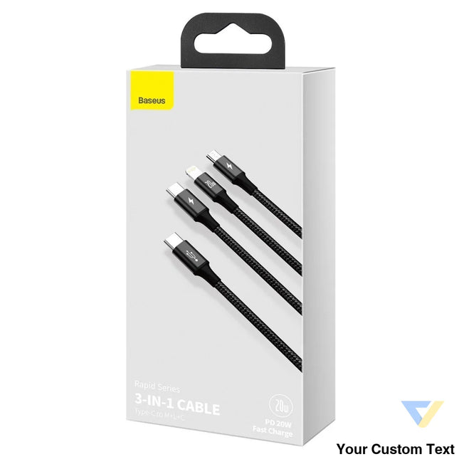 Baseus Rapid Series 3 in 1 cable USB C For M + L + T 20W 1.5m Black Combo Cables