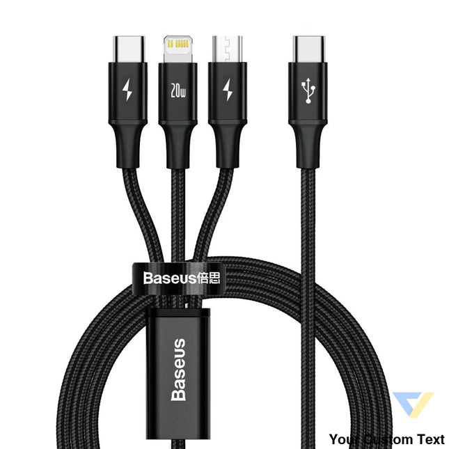 Baseus Rapid Series 3 in 1 cable USB C For M + L + T 20W 1.5m Black Combo Cables