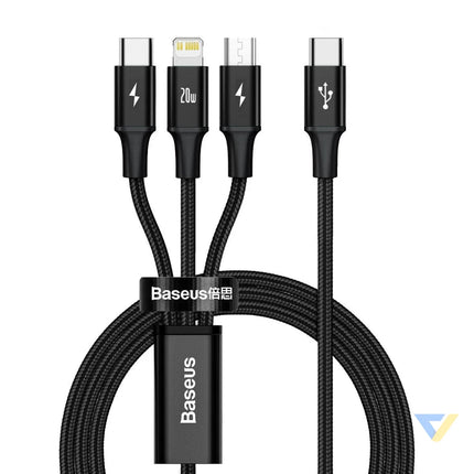 Baseus Rapid Series 3 in 1 cable USB C For M + L + T 20W 1.5m Black Combo Cables